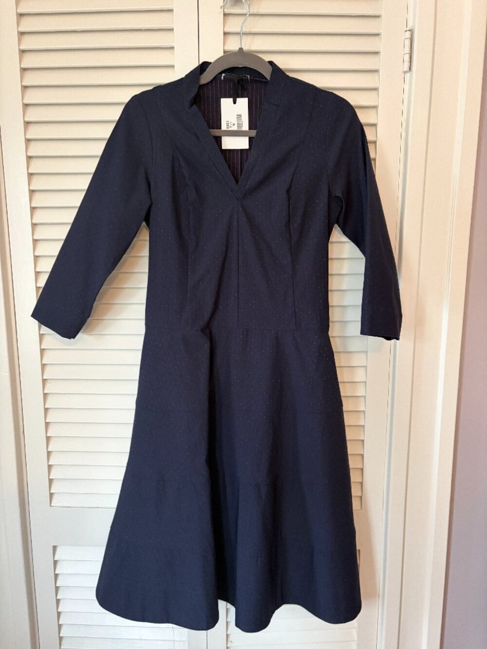 NWT Les Filles d'Ailleurs midi dress medium navy blue R903 polka dot sleeve